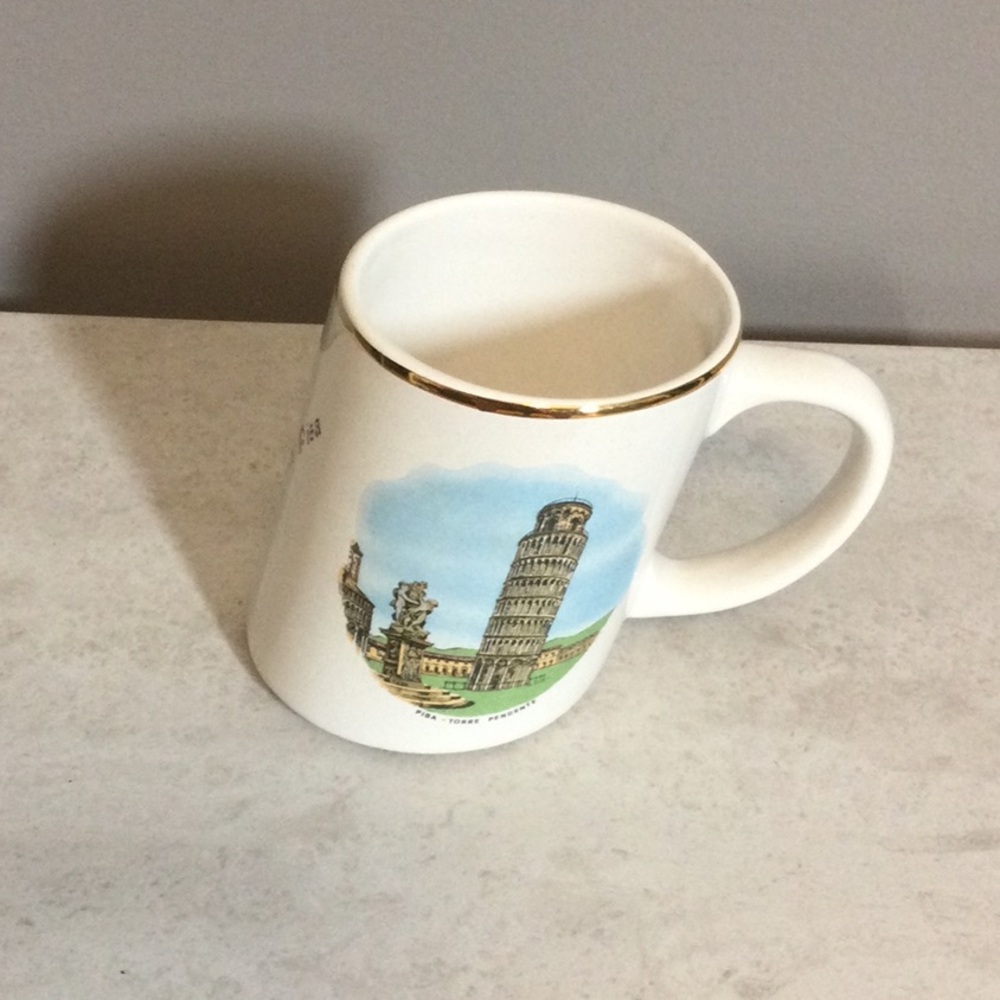 Leaning Pisa Tower White Ceramic Mug with Gold Rim